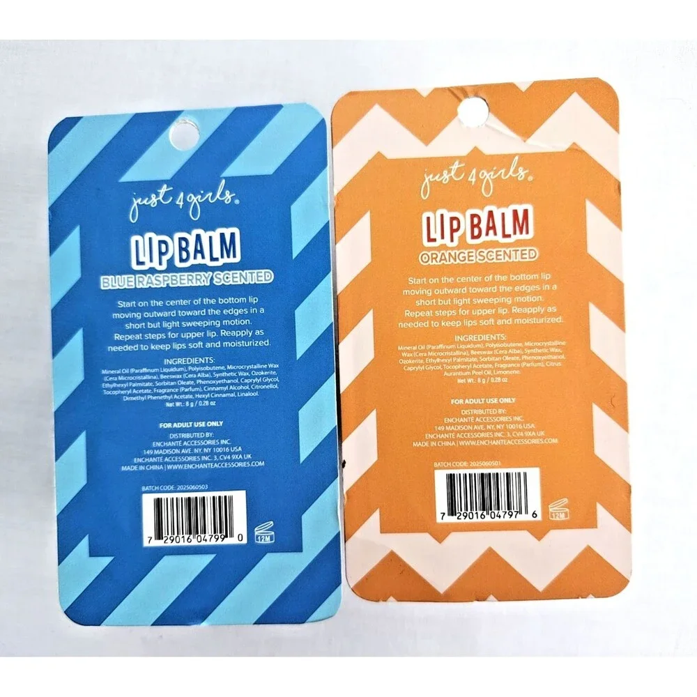 Just 4 Girls Wacky Balms‎ Lip Balm Set Orange & Blue Raspberry Scents New Sealed